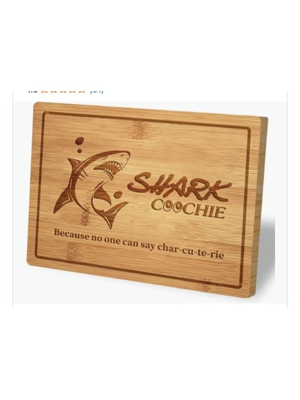 Shark-Themed Charcuterie Board Funny Laser-Engraved Bamboo 13"x9.5" Unique Gift